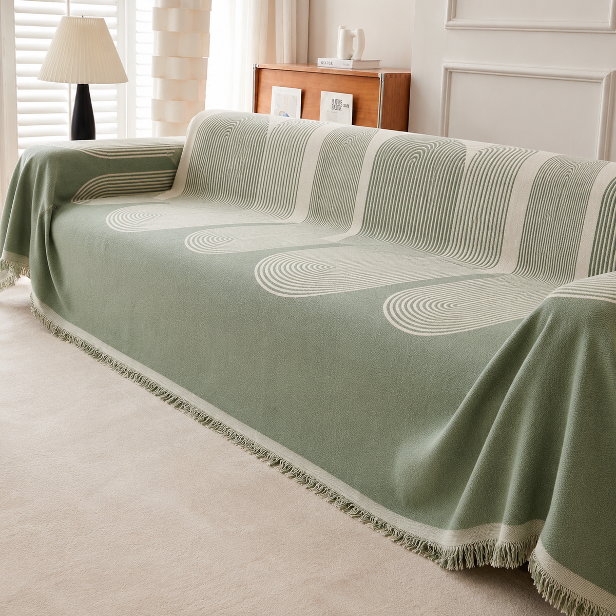 Pistachio Green Geometric Chenille Throw