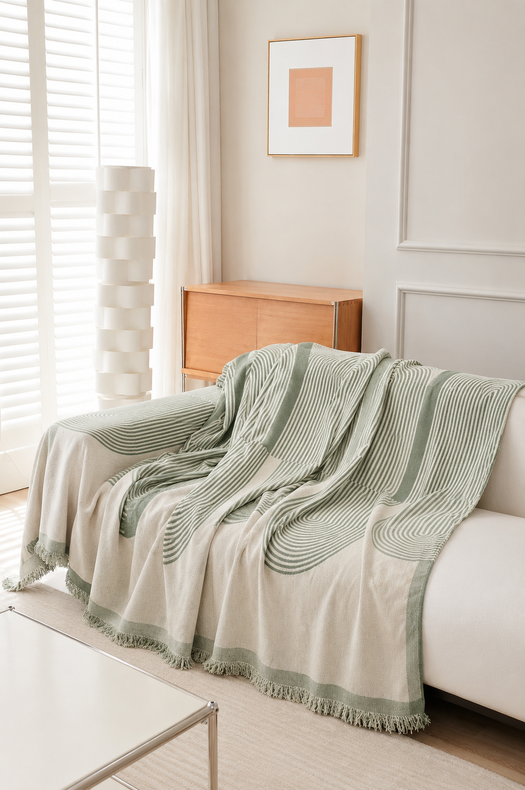Pistachio Green Geometric Chenille Throw