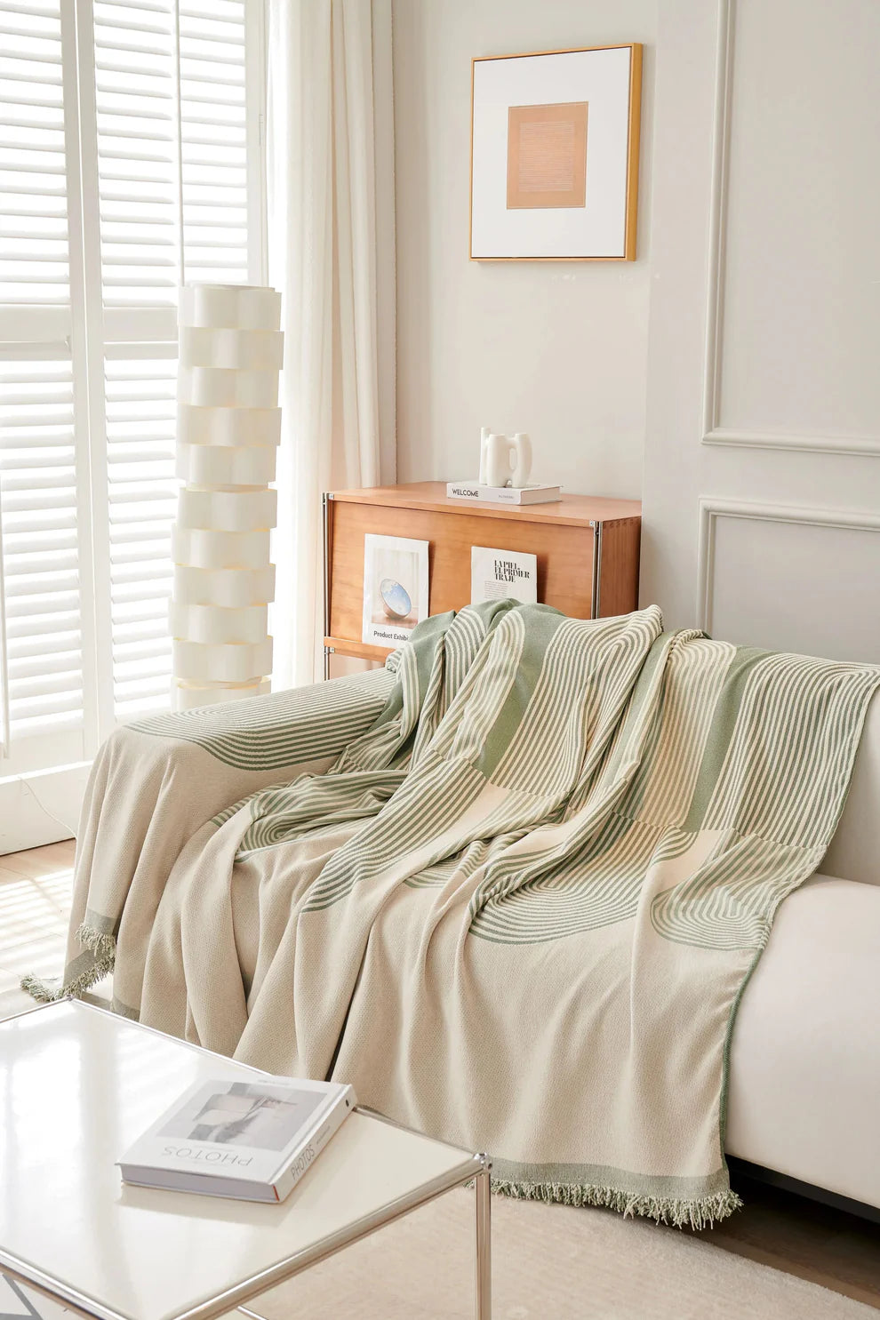 Pistachio Green Geometric Chenille Throw