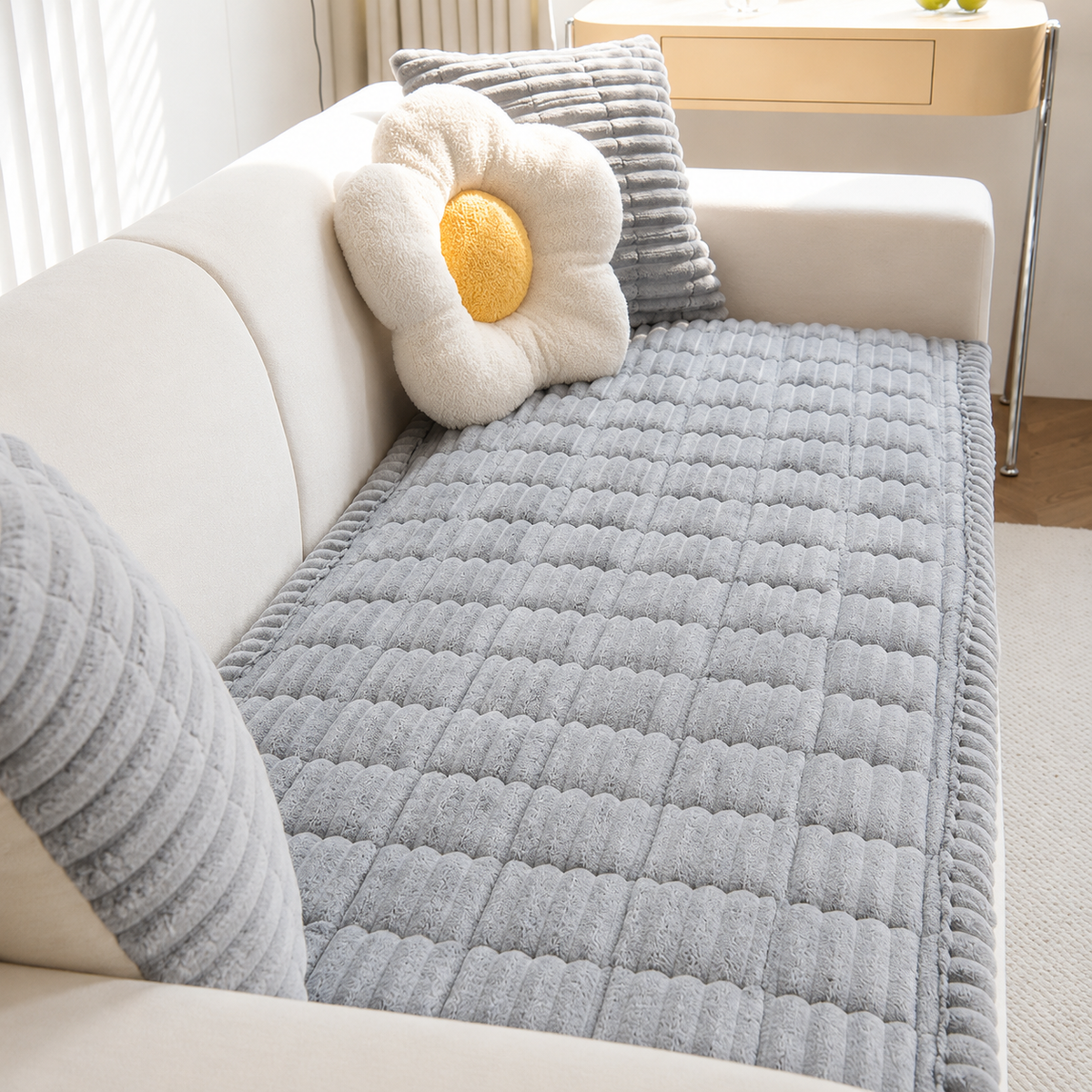 Quilted Plush Sofa Seat Protector Pad