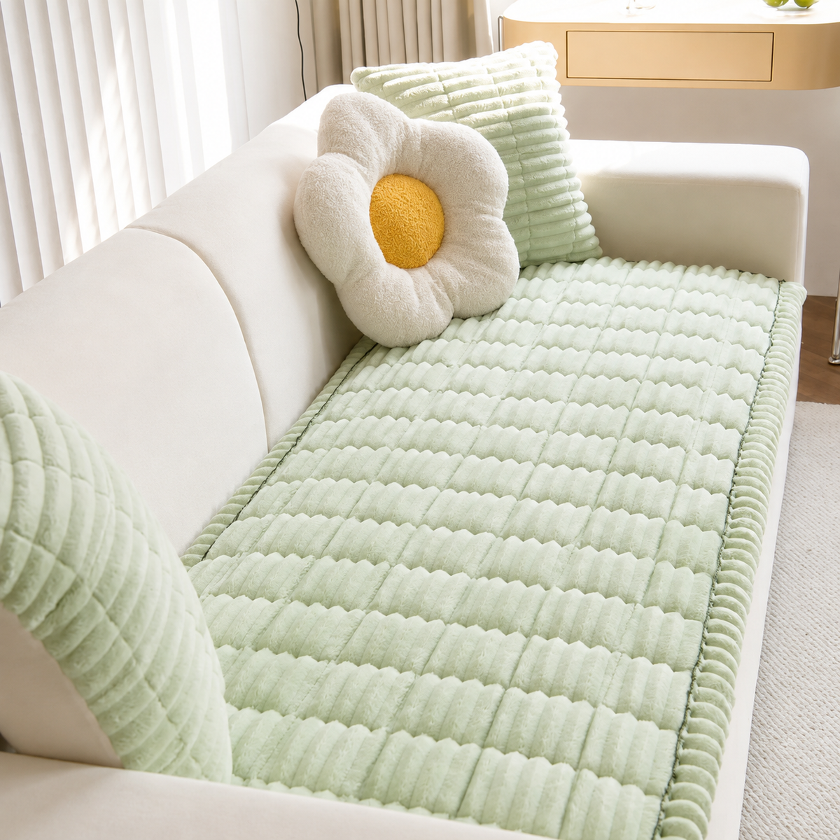 Quilted Plush Sofa Seat Protector Pad
