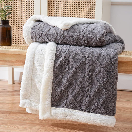 Reversible Cable-Knit Sherpa Fleece Throw Blanket