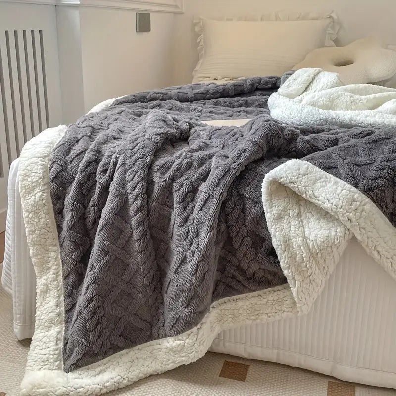 Reversible Cable-Knit Sherpa Fleece Throw Blanket