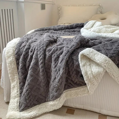 Reversible Cable-Knit Sherpa Fleece Throw Blanket