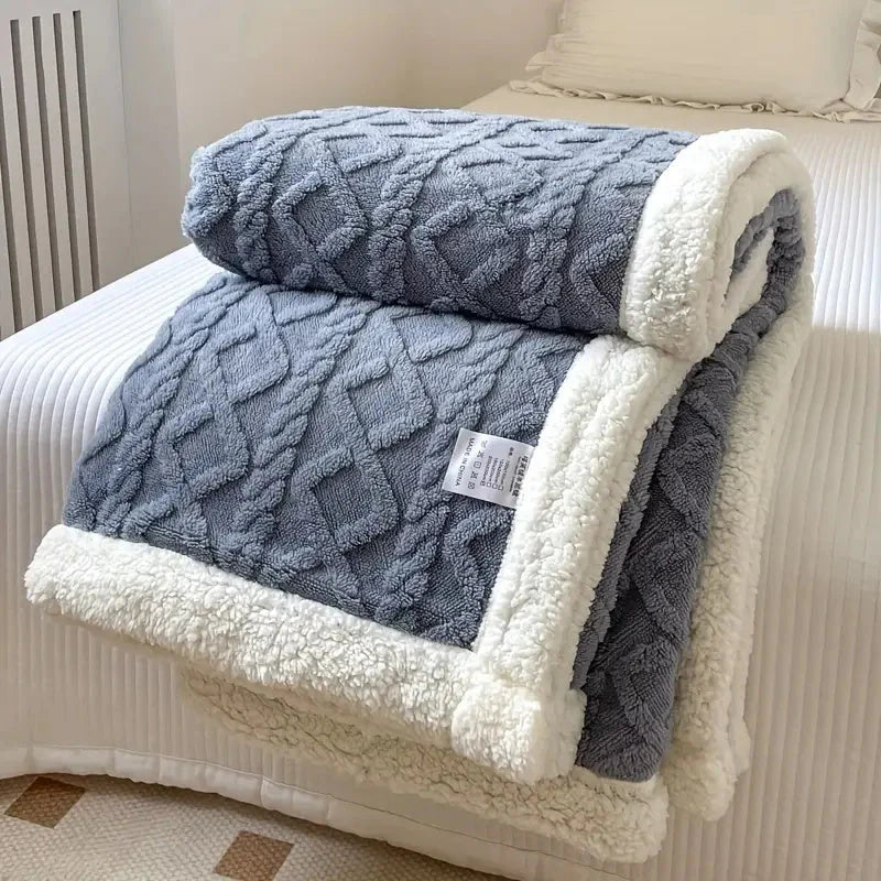 Reversible Cable-Knit Sherpa Fleece Throw Blanket