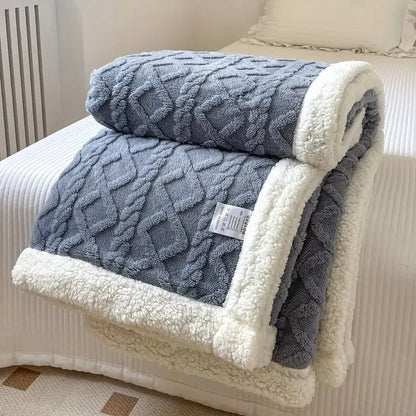 Reversible Cable-Knit Sherpa Fleece Throw Blanket