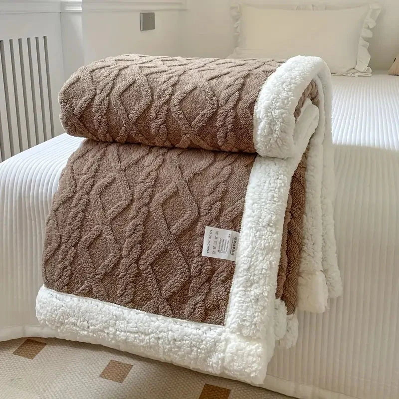Reversible Cable-Knit Sherpa Fleece Throw Blanket