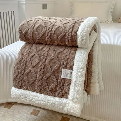 Reversible Cable-Knit Sherpa Fleece Throw Blanket