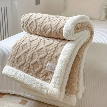 Reversible Cable-Knit Sherpa Fleece Throw Blanket
