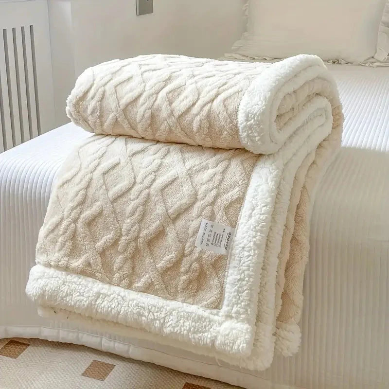 Reversible Cable-Knit Sherpa Fleece Throw Blanket
