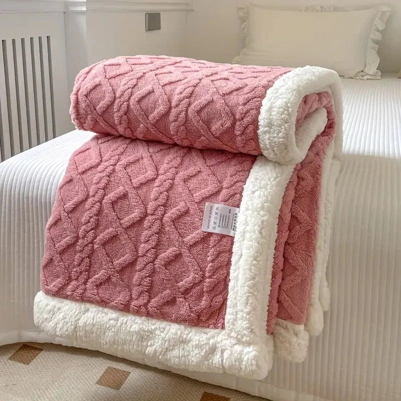Reversible Cable-Knit Sherpa Fleece Throw Blanket