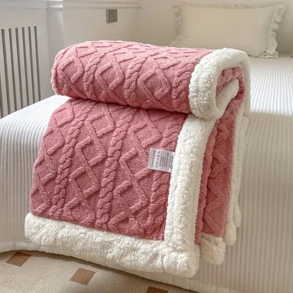 Reversible Cable-Knit Sherpa Fleece Throw Blanket