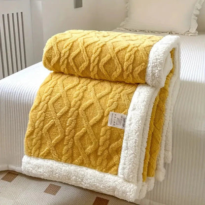 Reversible Cable-Knit Sherpa Fleece Throw Blanket
