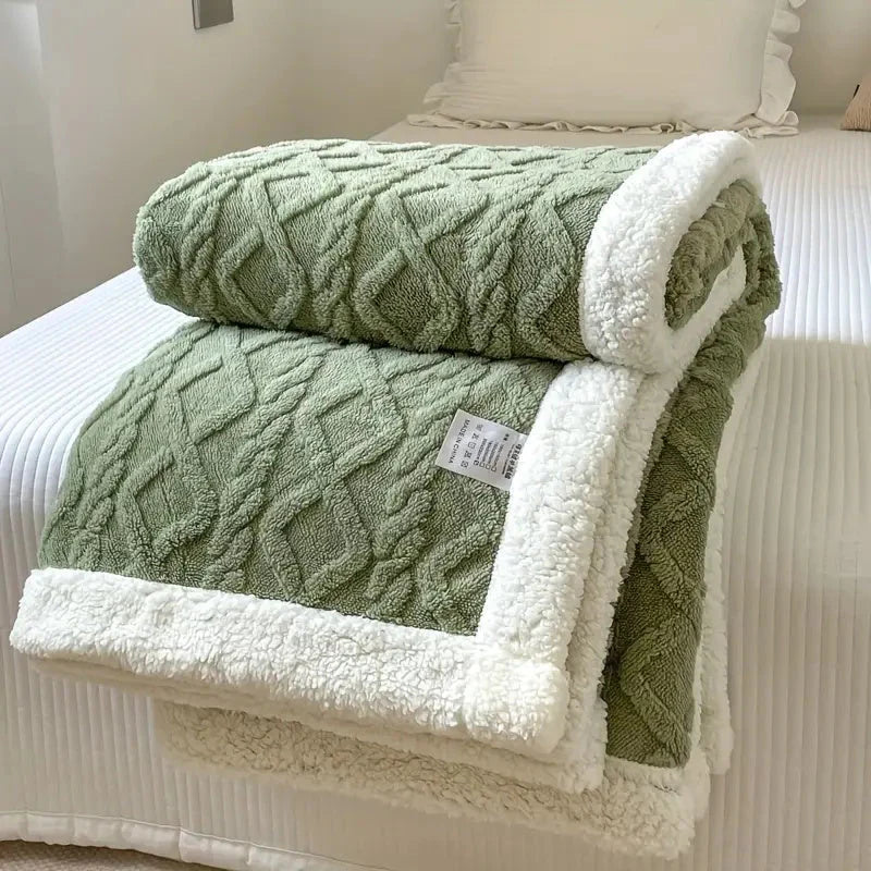 Reversible Cable-Knit Sherpa Fleece Throw Blanket