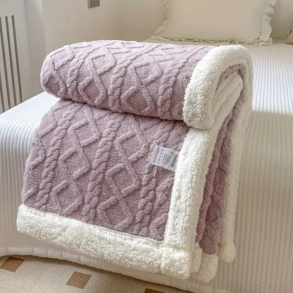 Reversible Cable-Knit Sherpa Fleece Throw Blanket