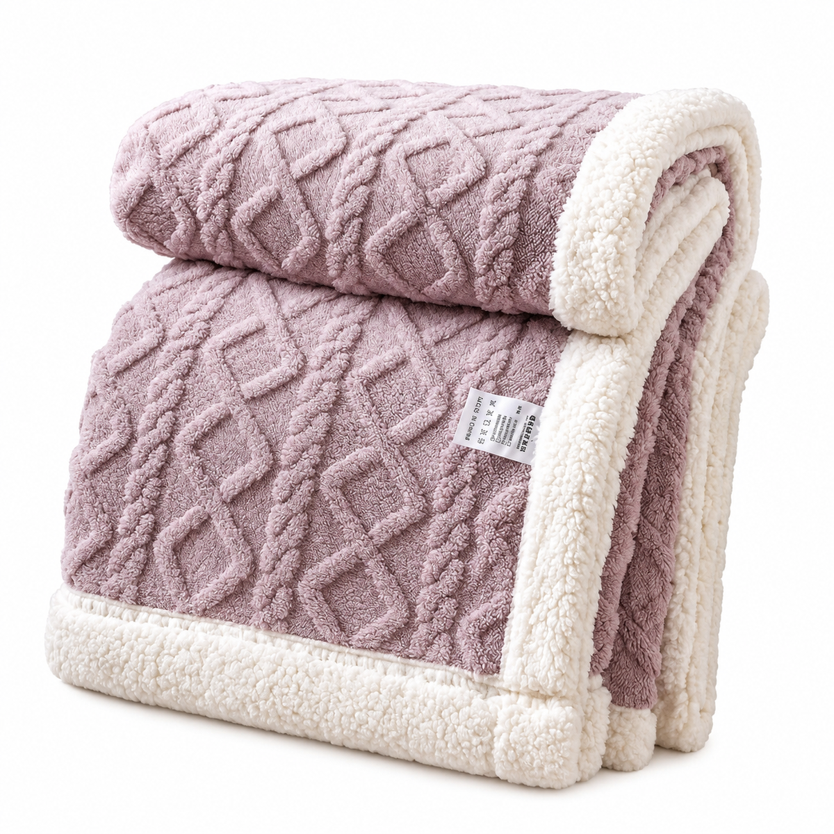 Reversible Cable-Knit Sherpa Fleece Throw Blanket