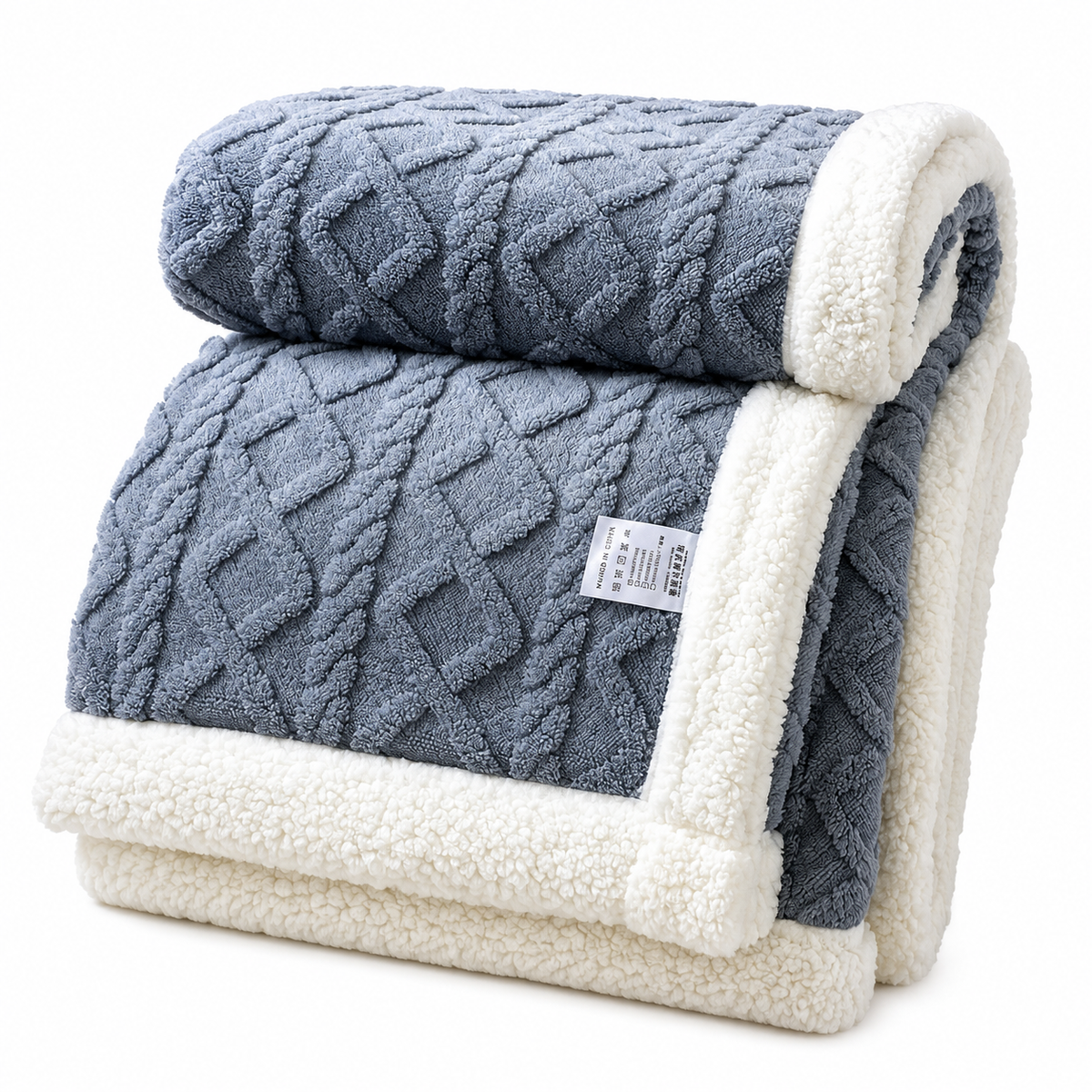 Reversible Cable-Knit Sherpa Fleece Throw Blanket