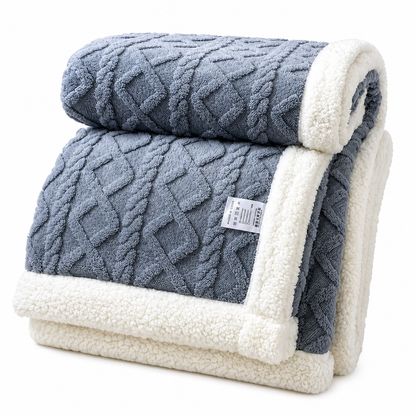 Reversible Cable-Knit Sherpa Fleece Throw Blanket