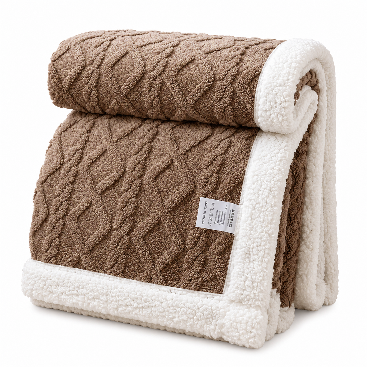 Reversible Cable-Knit Sherpa Fleece Throw Blanket