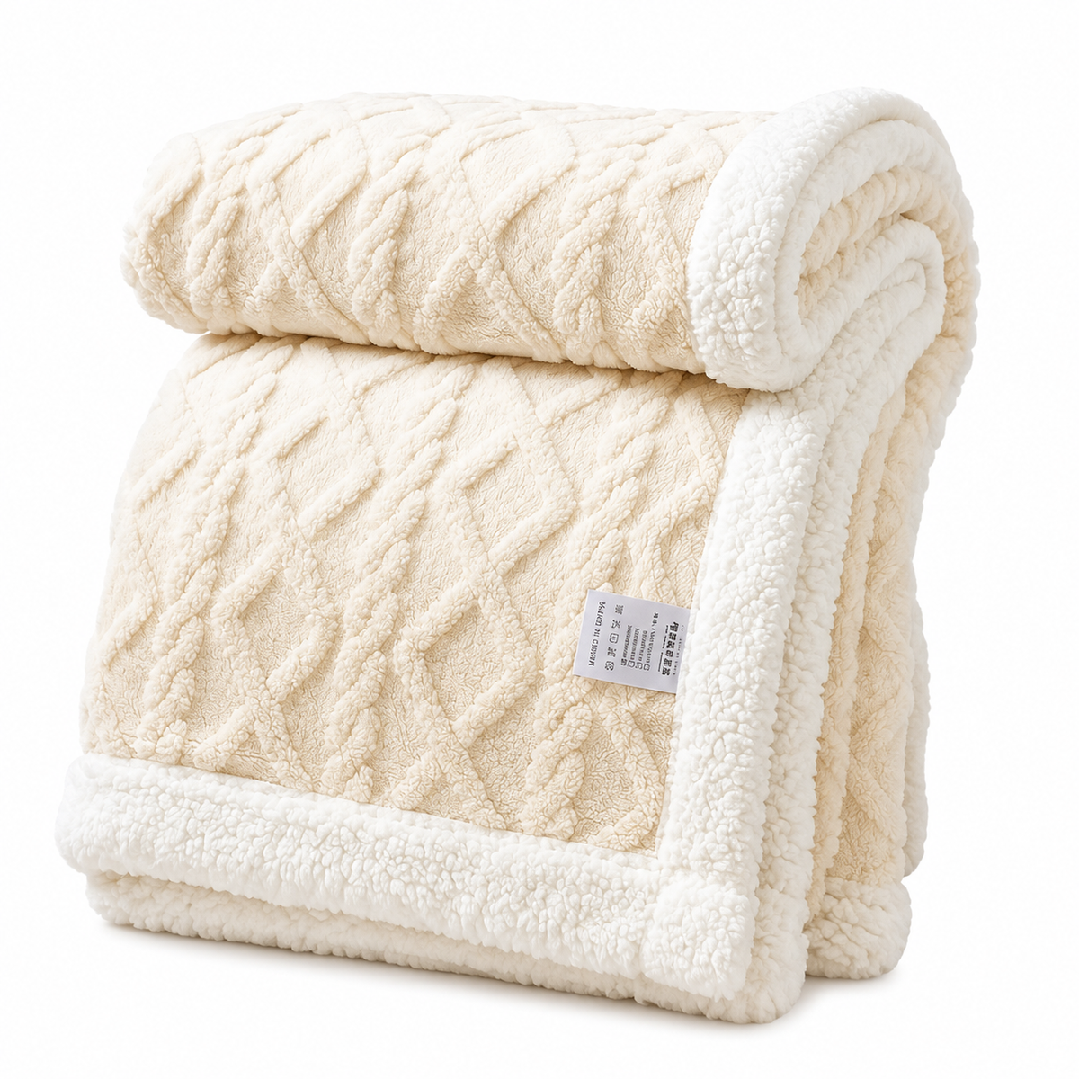 Reversible Cable-Knit Sherpa Fleece Throw Blanket