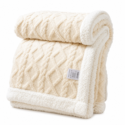 Reversible Cable-Knit Sherpa Fleece Throw Blanket