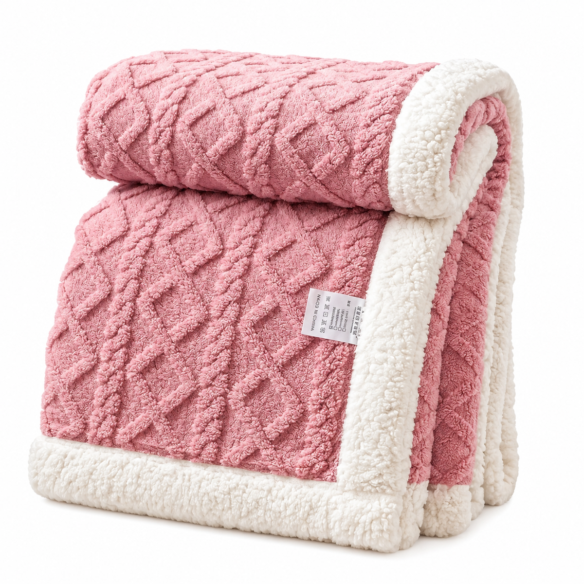 Reversible Cable-Knit Sherpa Fleece Throw Blanket