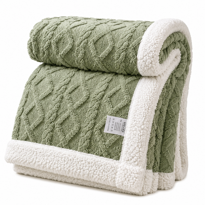 Reversible Cable-Knit Sherpa Fleece Throw Blanket