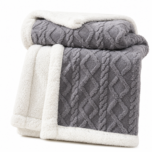 Reversible Cable-Knit Sherpa Fleece Throw Blanket