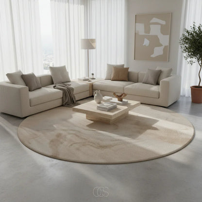 Round Beige Marbled Area Rug