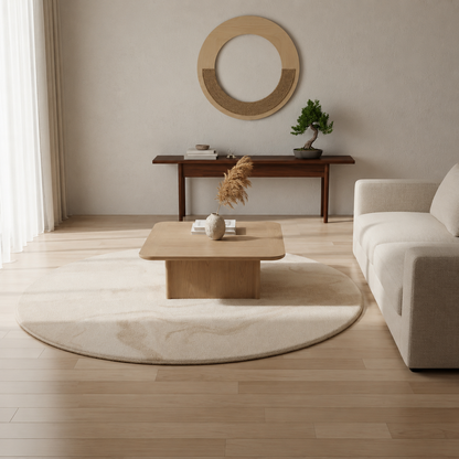 Round Beige Marbled Area Rug