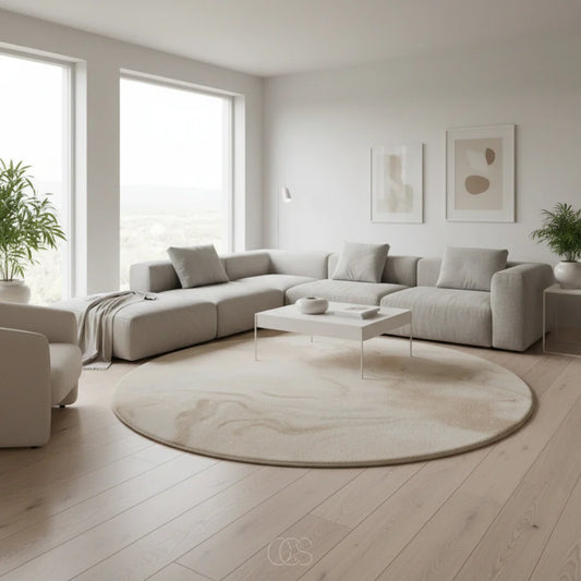 Round Beige Marbled Area Rug