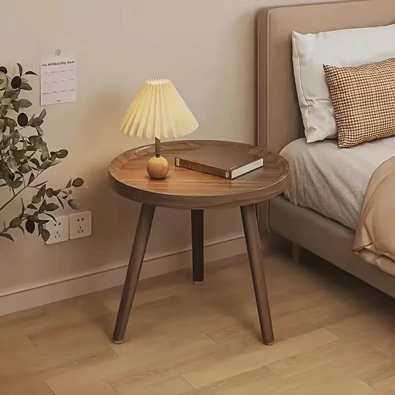 Round Wooden Tray-Top Side Table