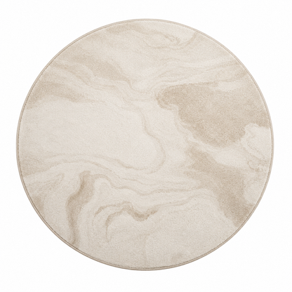 Round Beige Marbled Area Rug