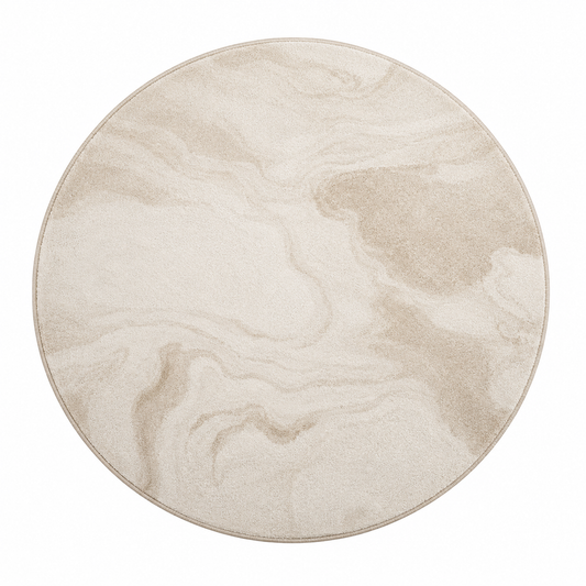 Round Beige Marbled Area Rug
