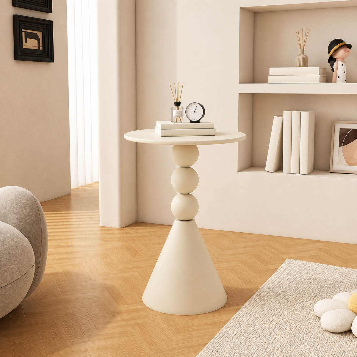Round Geometric Sculptural Side Table