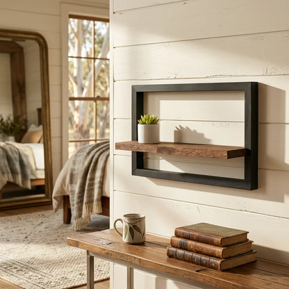Rustic Wood and Metal Floating Shelf