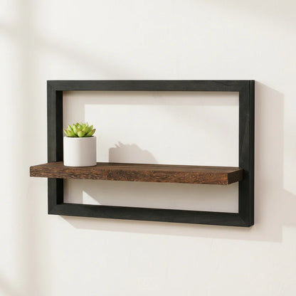 Rustic Wood and Metal Floating Shelf