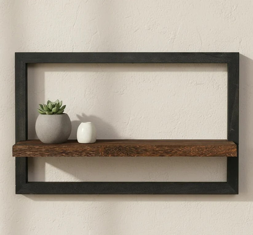 Rustic Wood and Metal Floating Shelf