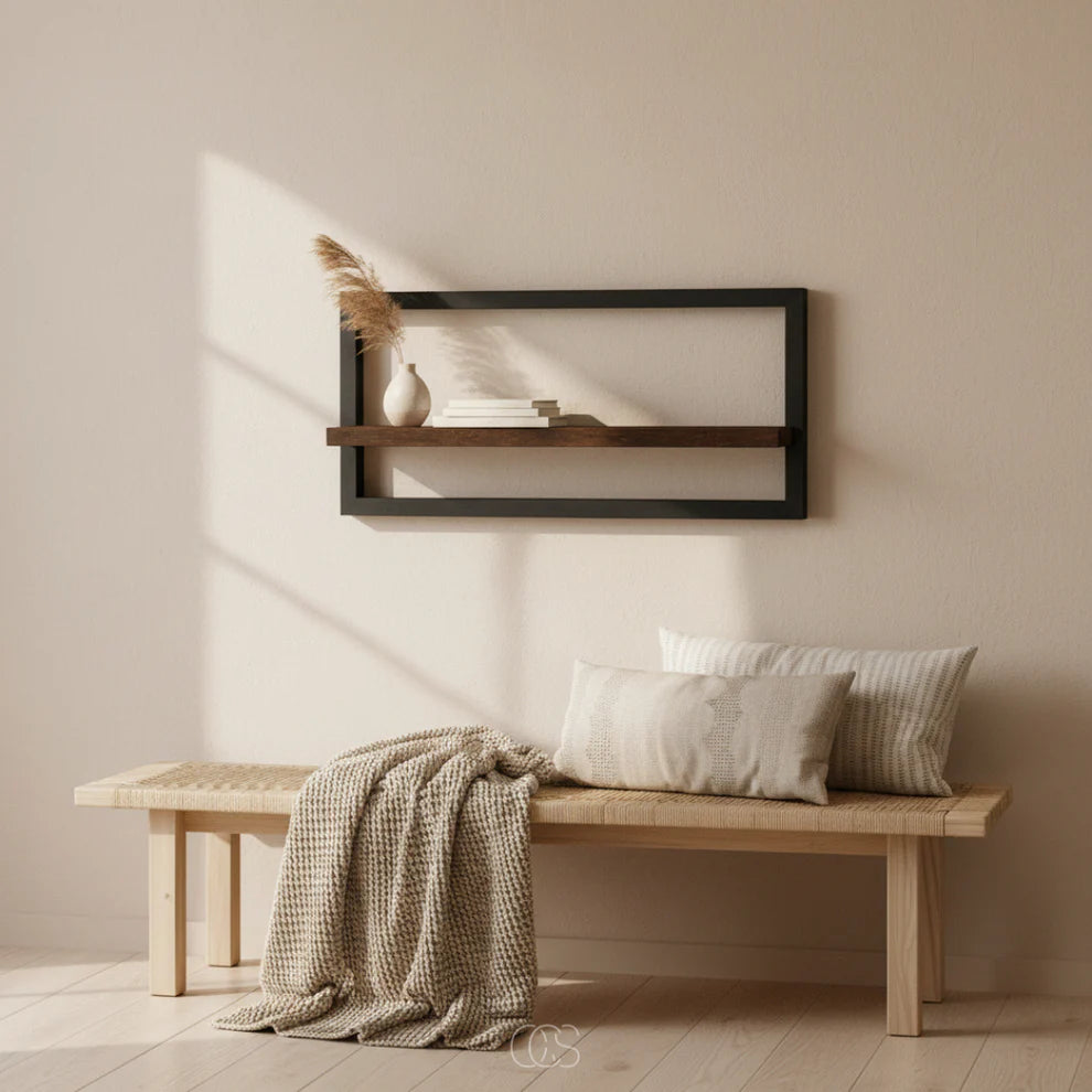 Rustic Wood and Metal Floating Shelf