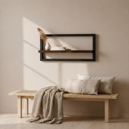 Rustic Wood and Metal Floating Shelf
