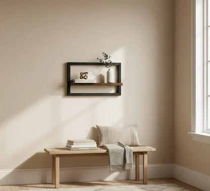 Rustic Wood and Metal Floating Shelf