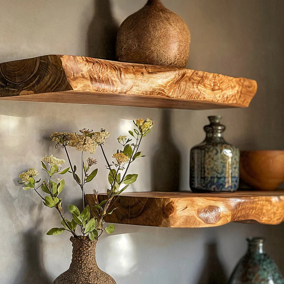 Solid Walnut Live Edge Floating Shelf