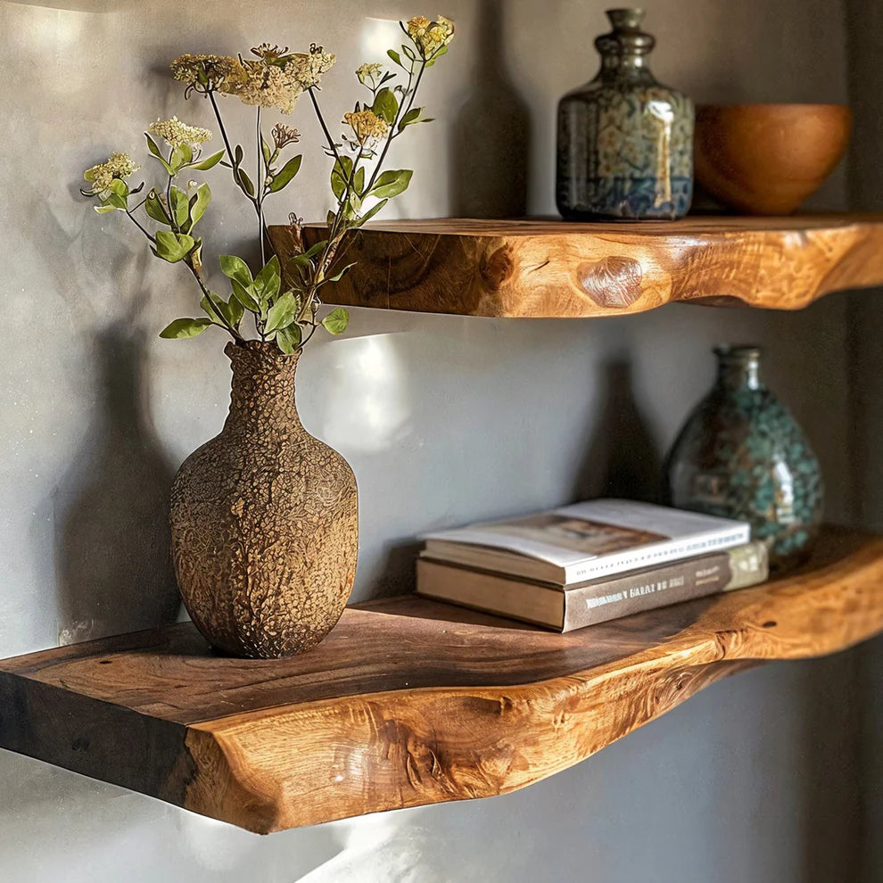 Solid Walnut Live Edge Floating Shelf