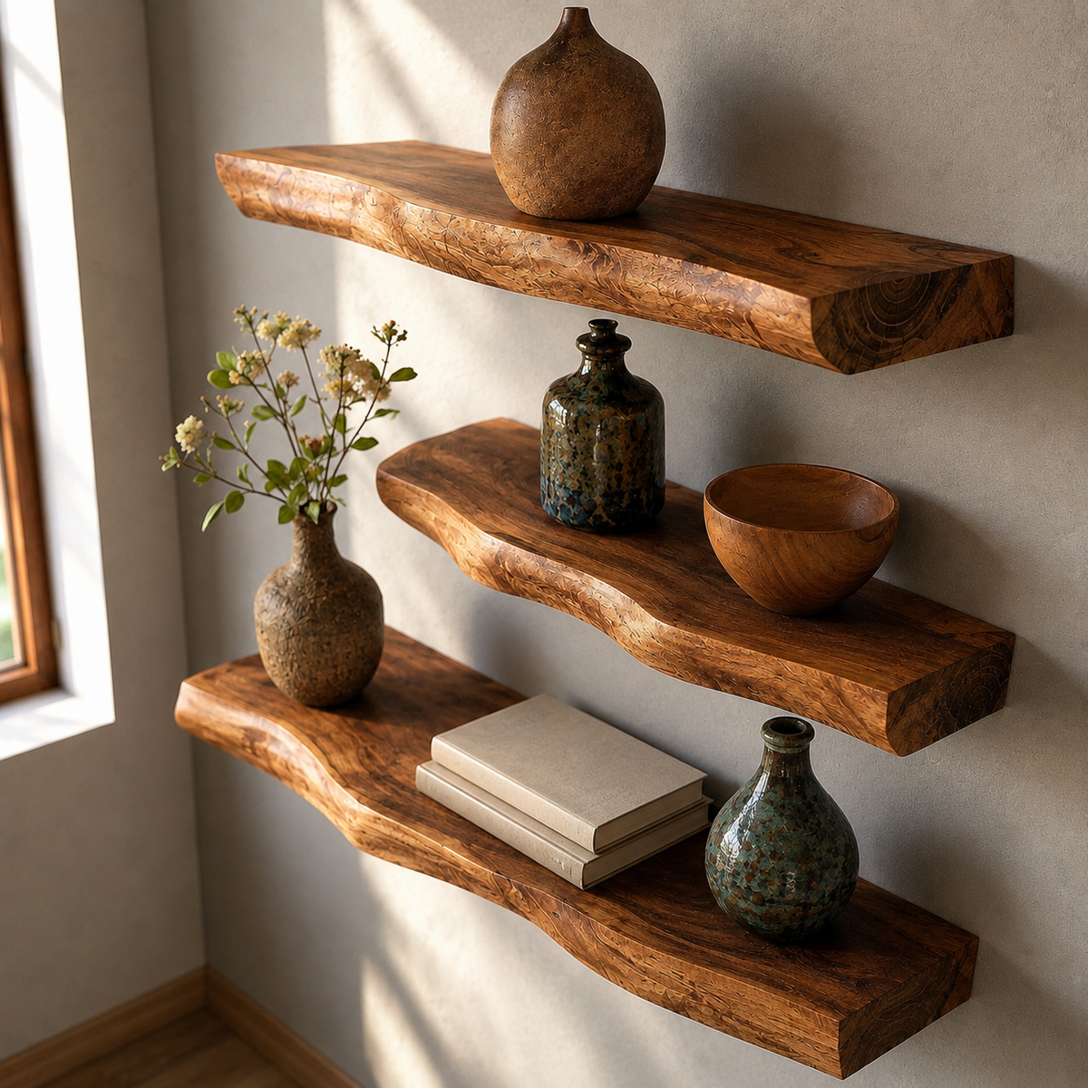 Solid Walnut Live Edge Floating Shelf