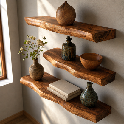 Solid Walnut Live Edge Floating Shelf