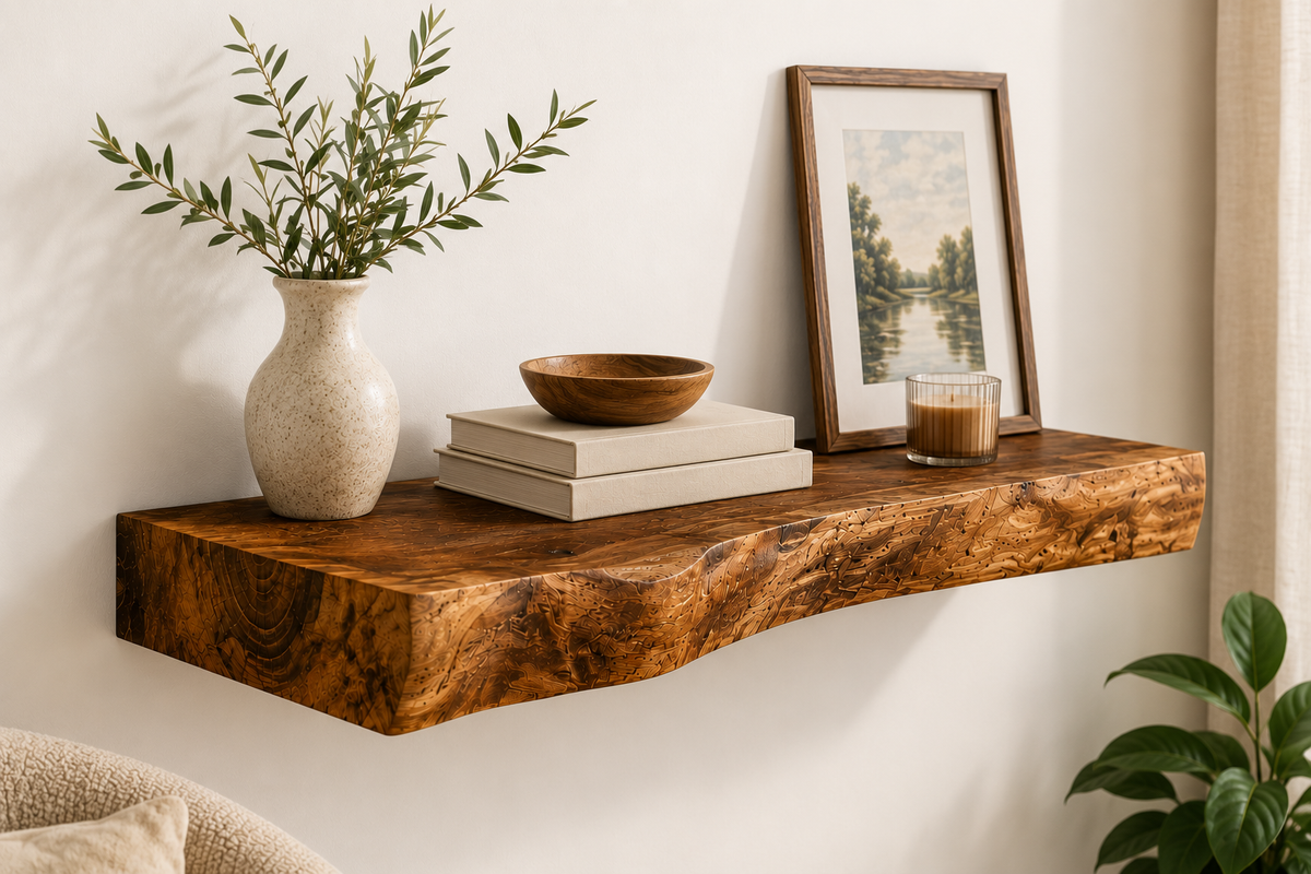 Solid Walnut Live Edge Floating Shelf
