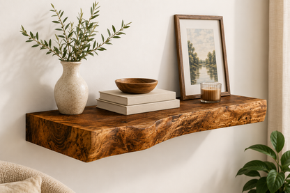 Solid Walnut Live Edge Floating Shelf