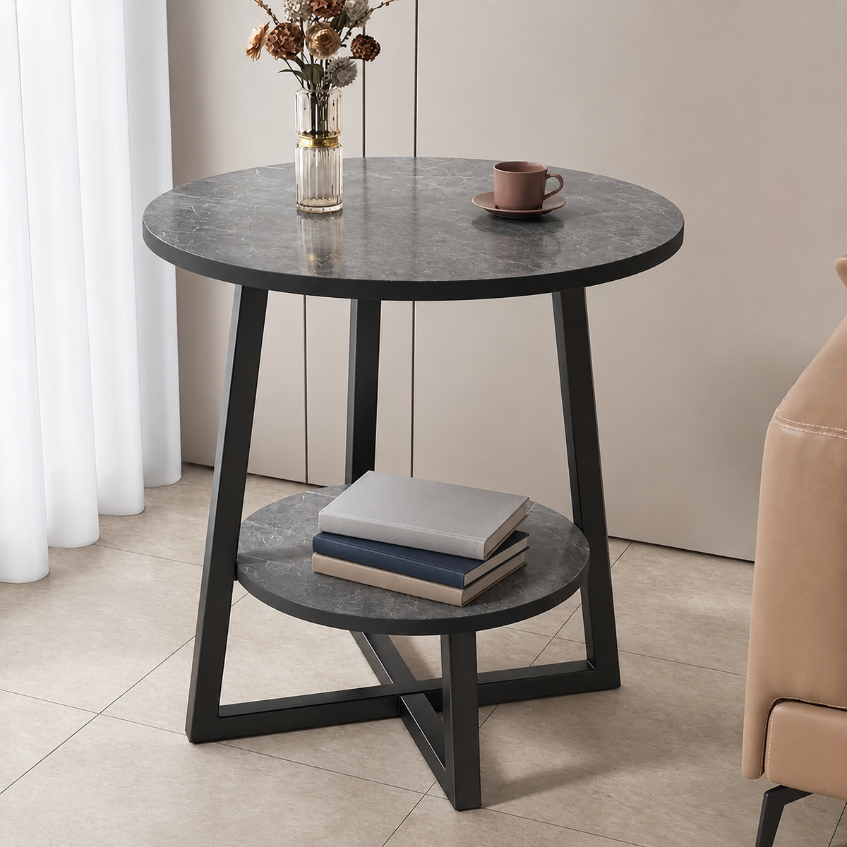 Two-Tier Faux Marble Side Table