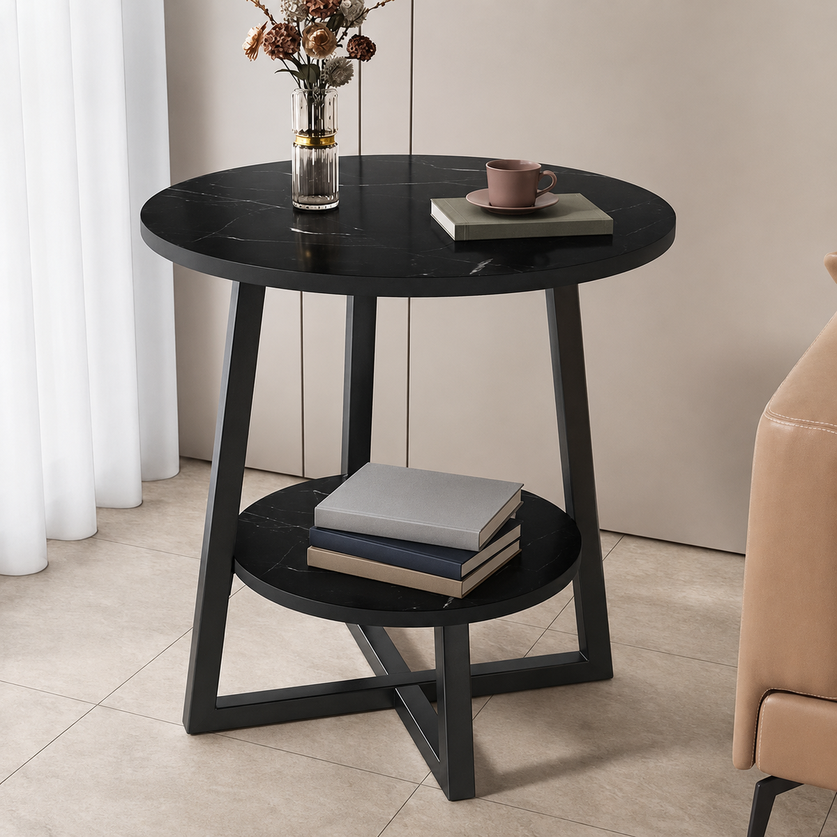 Two-Tier Faux Marble Side Table