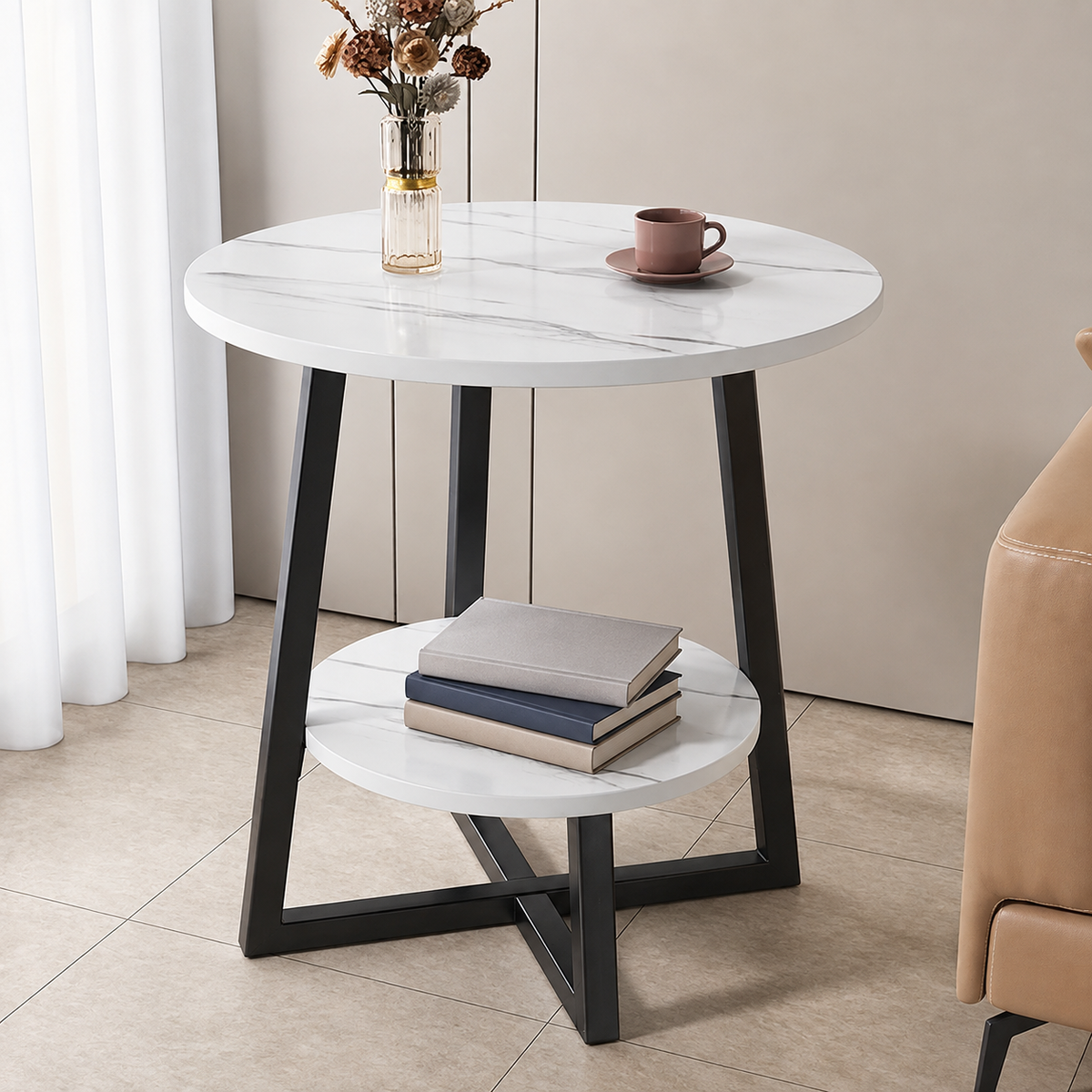 Two-Tier Faux Marble Side Table